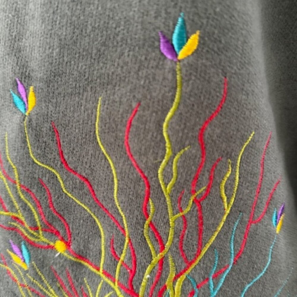 Boho Hippie Retro Trippy Green Embroidered Women's Sweatshirt Cowl Neck Lrg NWOT - Picture 6 of 16